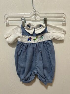 Starting Out Preemie Baby Boy Bubble Romper Blue Gingham Embroidered Animals